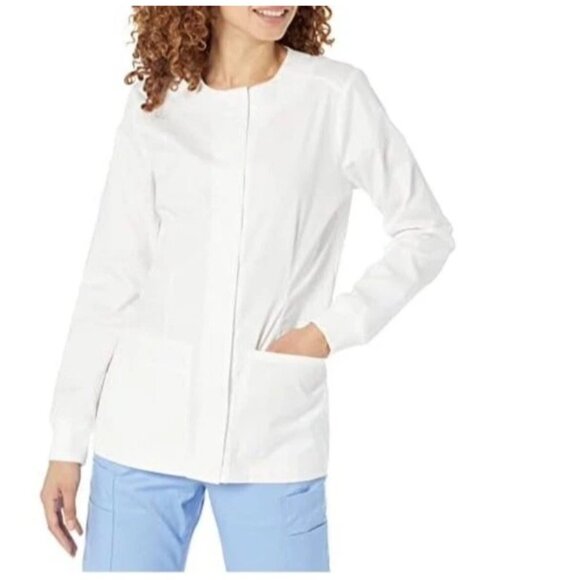 Amazon Essentials Women's Scrub Snap Jacket Small pockets white - Picture 6 of 6
